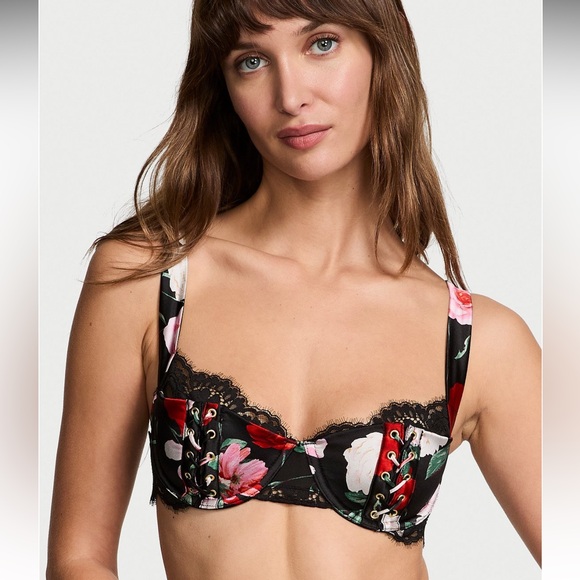 Victoria's Secret Atelier satin lace trim lightly line balconnette floral Bra - Picture 5 of 14